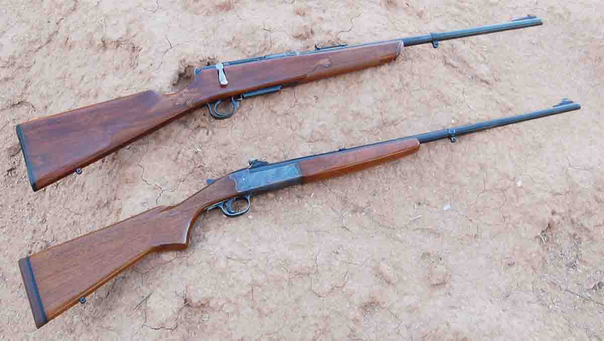These were considered inexpensive .30-30 Winchesters 50 years ago. A Stevens M325 restocked (top) and a Savage M219 built on a break-open shotgun action (bottom).
